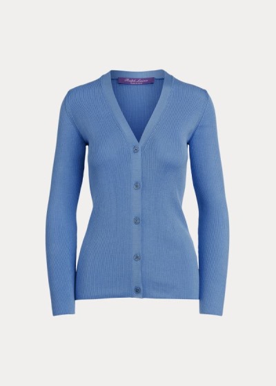 Cárdigan Ralph Lauren Mujer Azules Claro - Rib-Knit Silk - ONFHB1405